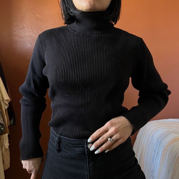 Coldwater Creek medium black Ribbed Turtleneck Sweater pullover minimalist - Picture 5 of 11
